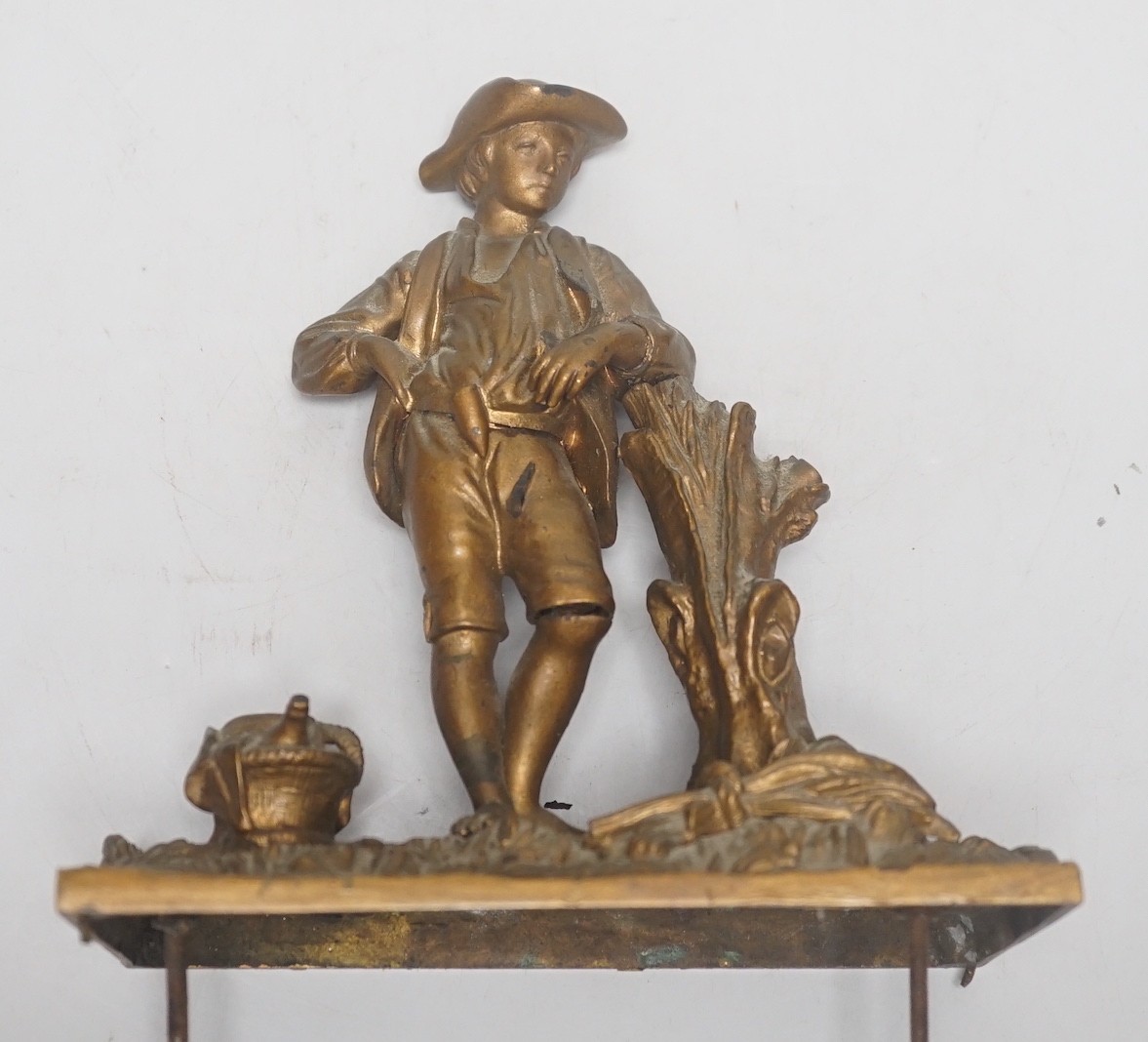 A 19th century bronze figural clock mount, 17cm tall excl base pins